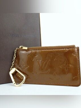 Louis Vuitton Vernis Pochette Cles Bronze Key Pouch Coin Card Holder w/ Box
